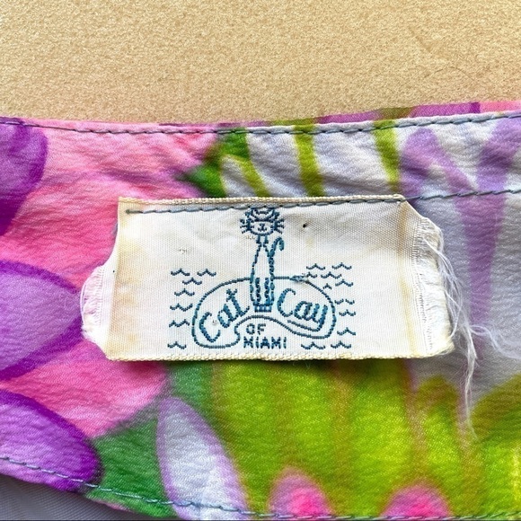 Vintage 60s Pink Purple Floral Hippie Short Sleeve Ruffled Pant Suit - XS/24" - Picture 10 of 16